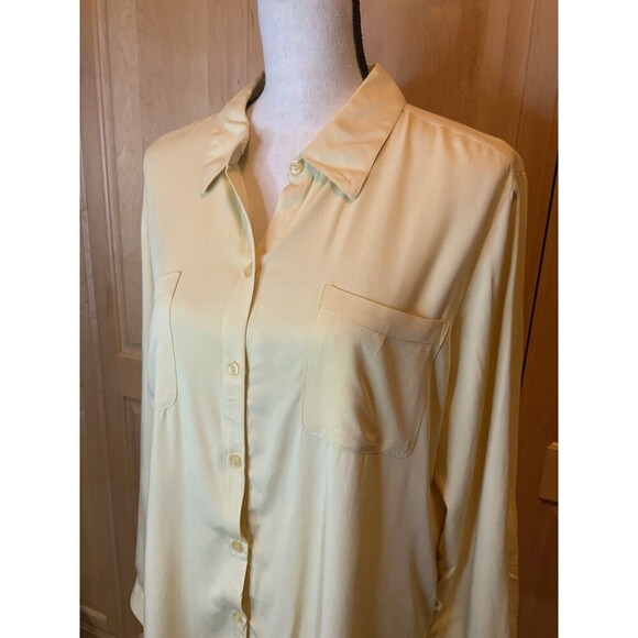 Chico’s Women’s 2 US L Yellow Long Sleeve Dressy Top High Low Silky Workwear - Picture 2 of 11